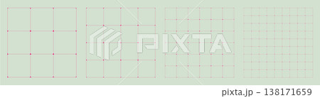Square grid collection rounded cell geometry, four samples blueprint style. Smooth junction lattice structure, interface Square grid collection rounded cell geometry, four samples blueprint style. Smooth junction lattice structure, interface 138171659