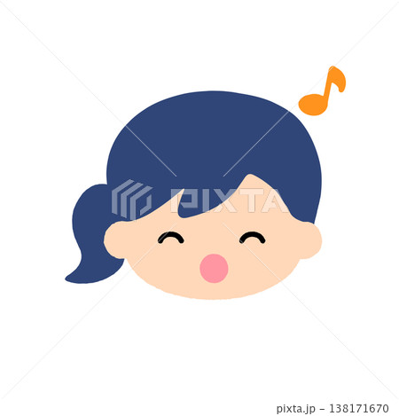 かわいい女の子の笑顔アイコン 音符付きで楽しい表情の子供シンプルイラスト かわいい女の子の笑顔アイコン 音符付きで楽しい表情の子供シンプルイラスト 138171670