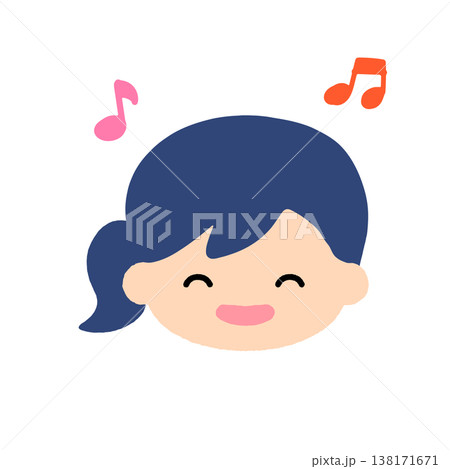 音楽を楽しむ笑顔の女の子の顔アイコン｜かわいい子供イラスト・シンプルでやさしい表情素材 138171671