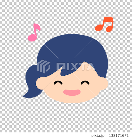 音楽を楽しむ笑顔の女の子の顔アイコン｜かわいい子供イラスト・シンプルでやさしい表情素材 138171671