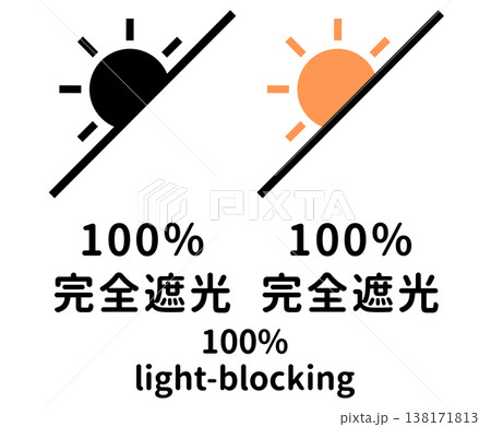 完全遮光100%のアイコンセット 太陽光遮断ピクトグラム 完全遮光100%のアイコンセット 太陽光遮断ピクトグラム 138171813