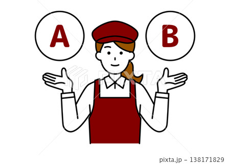 AとBの選択肢を提案するカフェの女性店員 138171829