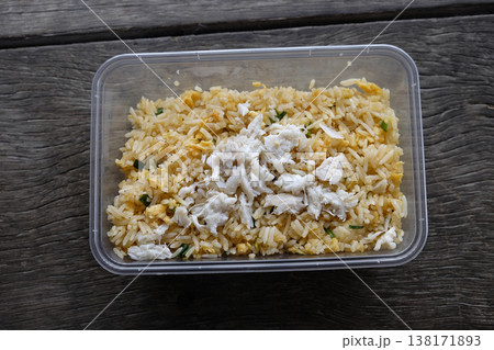 Fried rice with crab in plastic box 138171893