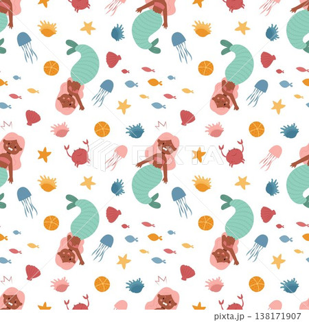Vector illustration of a mermaid pattern. Pattern, mermaid, siren, wallpaper, seamless, textile, stationery 138171907