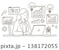 パソコンで資料を作成する女性　線画 138172055