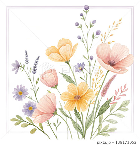 Pastel floral frame transparent background  138173052