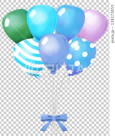 冷色調氣球，時尚水彩插畫 138173055