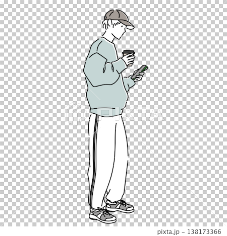 東京時尚快訊：春季男士運動混搭穿搭插圖，圖中是一位穿著條紋褲的男士 138173366