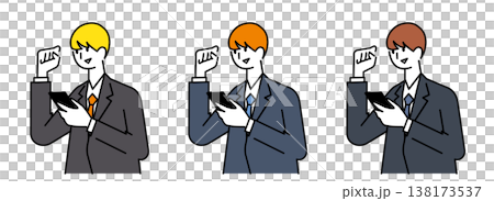 Upper body set of a man in a suit looking happy on his smartphone Upper body set of a man in a suit looking happy on his smartphone 138173537