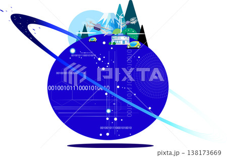 富士山とスマートシティのデジタル地球儀イラスト。DX、次世代輸送、クリーンエネルギーのコンセプト 富士山とスマートシティのデジタル地球儀イラスト。DX、次世代輸送、クリーンエネルギーのコンセプト 138173669