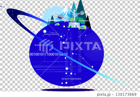 富士山とスマートシティのデジタル地球儀イラスト。DX、次世代輸送、クリーンエネルギーのコンセプト 富士山とスマートシティのデジタル地球儀イラスト。DX、次世代輸送、クリーンエネルギーのコンセプト 138173669