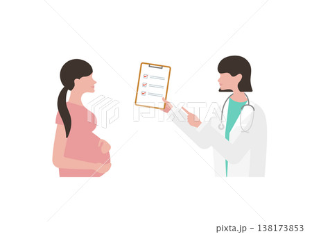 妊婦とチェックリストを持つ女医のベクターイラスト素材(医師左向き) 妊婦とチェックリストを持つ女医のベクターイラスト素材(医師左向き) 138173853
