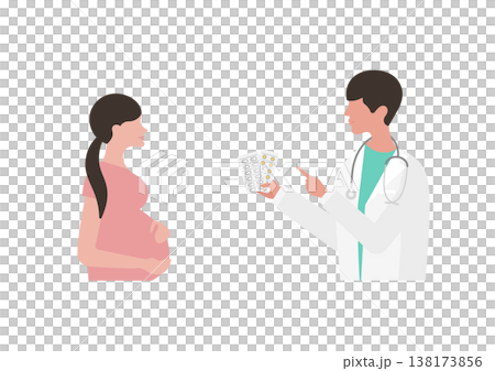 醫生向孕婦(面向左側)講解用藥的向量圖 醫生向孕婦(面向左側)講解用藥的向量圖 138173856