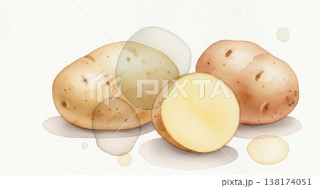 みずみずしく新鮮なじゃがいもの淡い水彩イラスト 柔らかいタッチのナチュラル野菜素材 みずみずしく新鮮なじゃがいもの淡い水彩イラスト 柔らかいタッチのナチュラル野菜素材 138174051