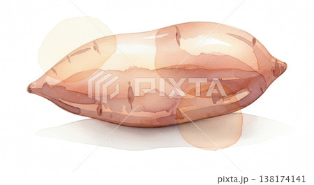 みずみずしく新鮮なサツマイモの淡い水彩イラスト 柔らかいタッチのナチュラル野菜素材　 138174141