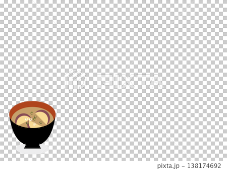 Illustration of sweet potato miso soup, an image of an autumn breakfast, with copy space included. Japanese food ingredients. Illustration of sweet potato miso soup, an image of an autumn breakfast, with copy space included. Japanese food ingredients. 138174692