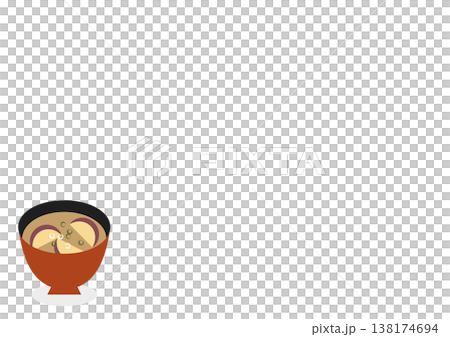 Simple illustration of sweet potato miso soup with copy space. Autumn, Japanese food, background material. 138174694