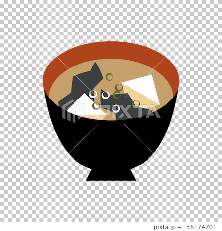 味噌湯配豆腐和裙帶菜（日本食材）的簡單示意圖 138174701