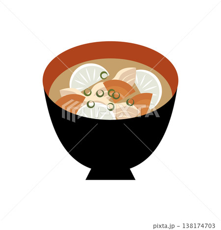 豚汁のシンプルイラスト 和食 温かい食事 冬の料理素材 138174703