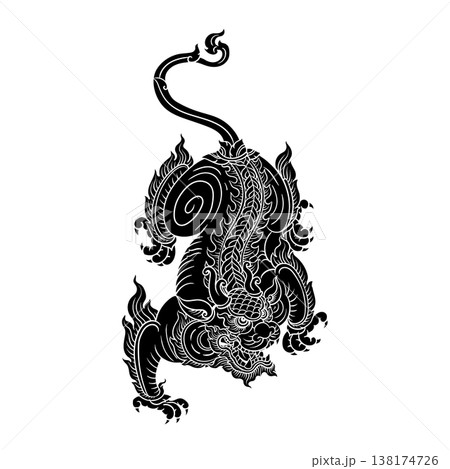 Illustration black silhouette of  Chi lin Thai style 138174726