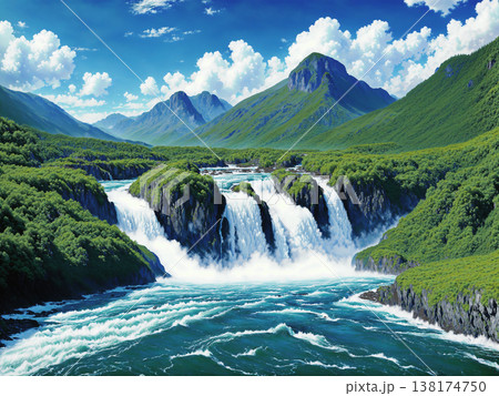 激しく美しい大自然の滝が生み出す光景 138174750