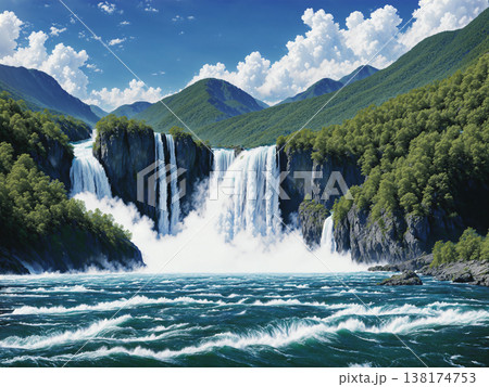 激しく美しい大自然の滝が生み出す光景 138174753
