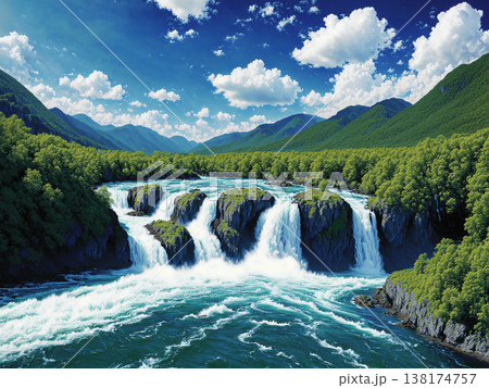 激しく美しい大自然の滝が生み出す光景 138174757