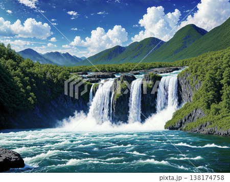 激しく美しい大自然の滝が生み出す光景 138174758