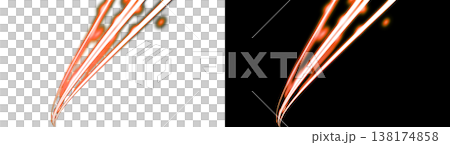 Abstract orange light streaks, transparent and black background materials 138174858
