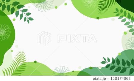Green nature background with abstract floral border and spring leaves framing on white background organic branding and eco friendly summer garden invitations or botanical 138174862