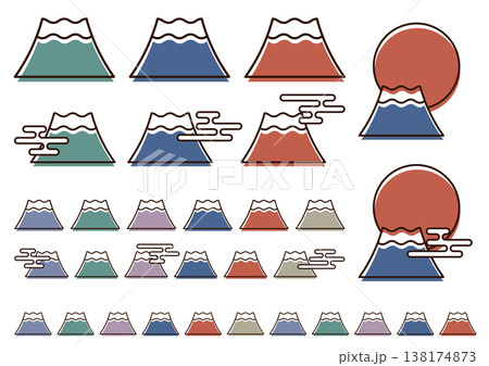 印刷がずれたような、レトロな富士山のラインセット 印刷がずれたような、レトロな富士山のラインセット 138174873