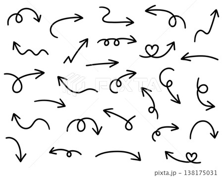 手書きのゆるい矢印アイコンのベクターイラストセット。方向、手描き、シンプル、やじるし 手書きのゆるい矢印アイコンのベクターイラストセット。方向、手描き、シンプル、やじるし 138175031