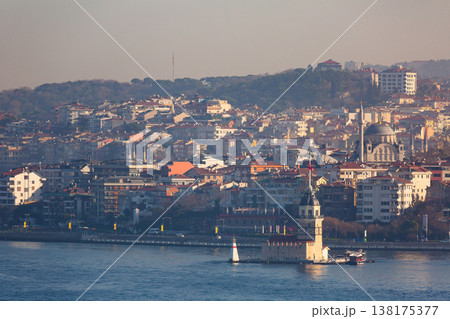 View from Bosphorus of Maidens Tower in Istanbul, Turkey 138175377