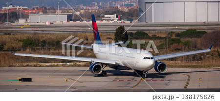 Passenger airliner in Barcelona airport Passenger airliner in Barcelona airport 138175826