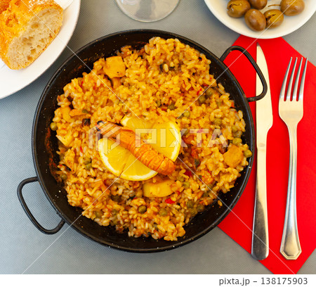 Paella in frying pan Paella in frying pan 138175903