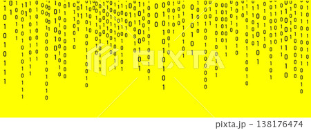 Binary Rain background. Hacker code and falling numbers on computer. Dynamic light effect and data flow. Programming symbols on futuristic yellow backdrop. Vector illustration Binary Rain background. Hacker code and falling numbers on computer. Dynamic light effect and data flow. Programming symbols on futuristic yellow backdrop. Vector illustration 138176474