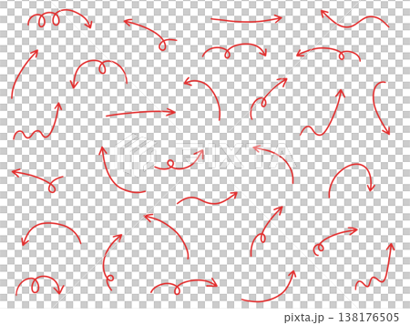 手書きのゆるい矢印アイコンのベクターイラストセット。方向、手描き、シンプル、やじるし 138176505