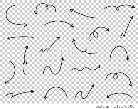 Vector illustration set of hand drawn pointing arrow icons. Direction, hand drawn, simple, arrow 138176506