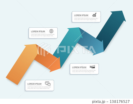 Business successful growth infographic timeline with four up arrows. 138176527