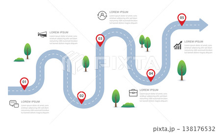 Business roadmap infographic timeline with 5 steps. Business roadmap infographic timeline with 5 steps. 138176532