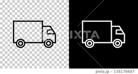 トラックのラインアイコン。白い線と黒い線のモノクロベクターイラストセット 138176687