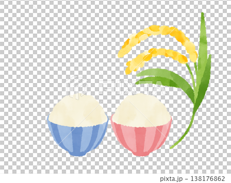 夫婦茶碗と稲穂 水彩 イラスト かわいい デフォルメ 青とピンク お米 和食 農業 素材 夫婦茶碗と稲穂 水彩 イラスト かわいい デフォルメ 青とピンク お米 和食 農業 素材 138176862