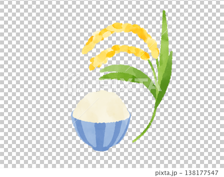 稲穂とお茶碗のごはん 水彩 イラスト かわいい デフォルメ 水色の茶碗 和食 農業 素材 稲穂とお茶碗のごはん 水彩 イラスト かわいい デフォルメ 水色の茶碗 和食 農業 素材 138177547
