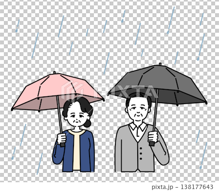 雨傘をさすシニア男女 雨傘をさすシニア男女 138177643