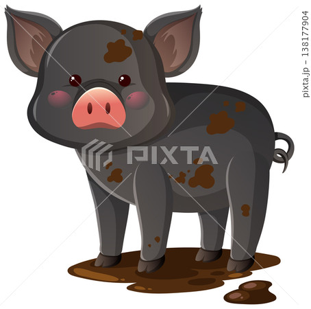 Cute Muddy Piglet Standing on Wet Ground 138177904