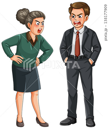 Angry Businesswoman Arguing With Frustrated Male Colleague Illustration Angry Businesswoman Arguing With Frustrated Male Colleague Illustration 138177909