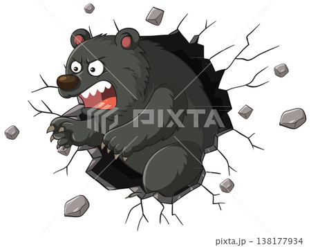 Angry Black Bear Breaking Through a Cracked White Wall Vector Illustration Angry Black Bear Breaking Through a Cracked White Wall Vector Illustration 138177934