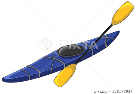 Blue Sea Kayak with Yellow Paddle Vector Illustration Isolated on White Blue Sea Kayak with Yellow Paddle Vector Illustration Isolated on White 138177937
