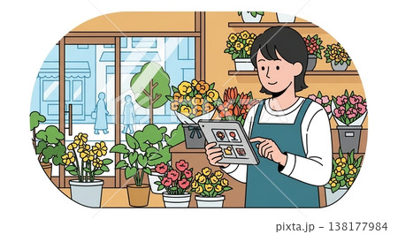 花屋で働く女性、穏やかな日常 138177984