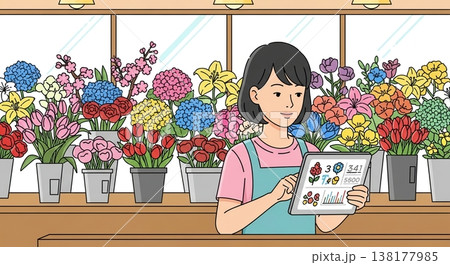 花屋でスマホを見る女性イラスト 138177985